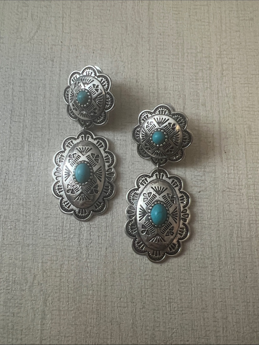Turquoise Stone Silver-Tone Drop Earrings